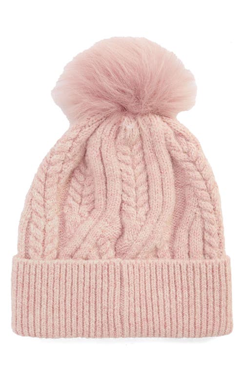 Barbour Elsdon Faux Fur Pompom Cable Stitch Beanie In Pink