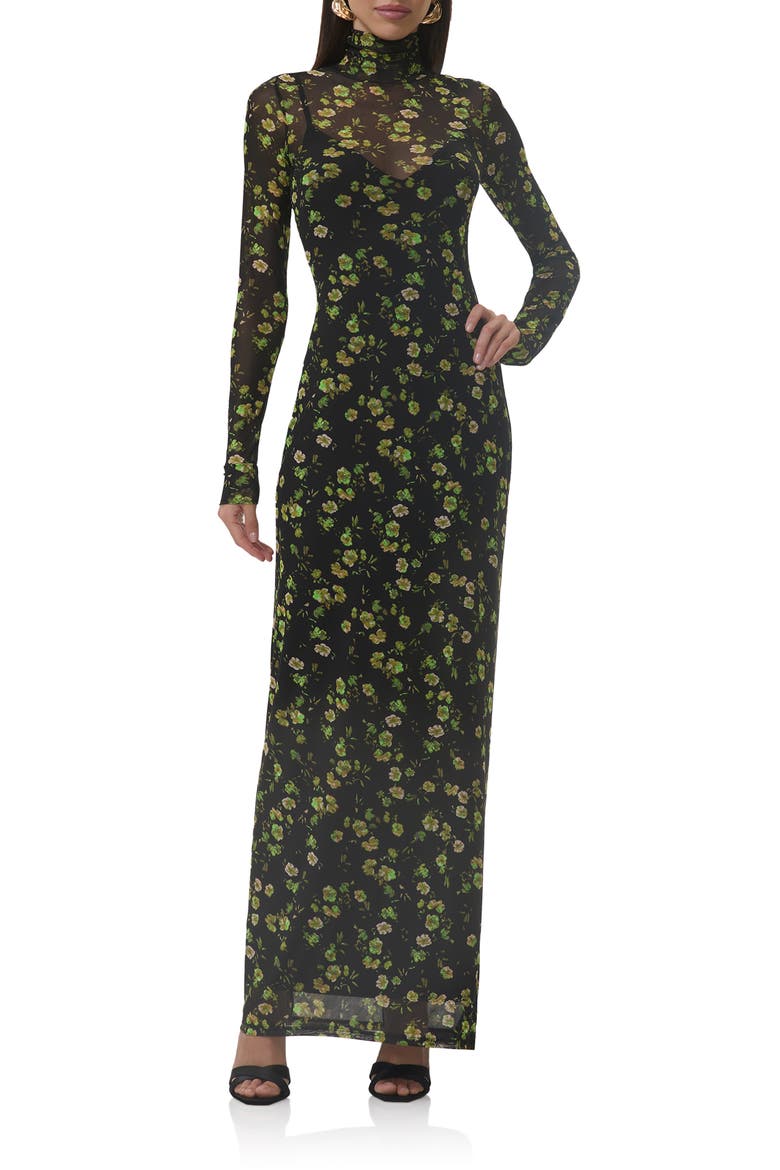 Billie Floral Long Sleeve Mesh Maxi Dress, Main, color, CITRUS DAISY