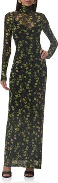 AFRM Billie Floral Long Sleeve Mesh Maxi Dress