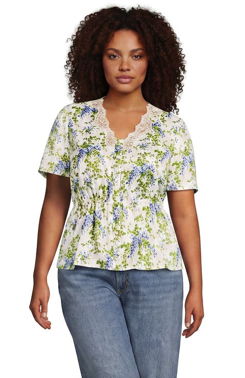 Plus Size Silky Lace Blouse