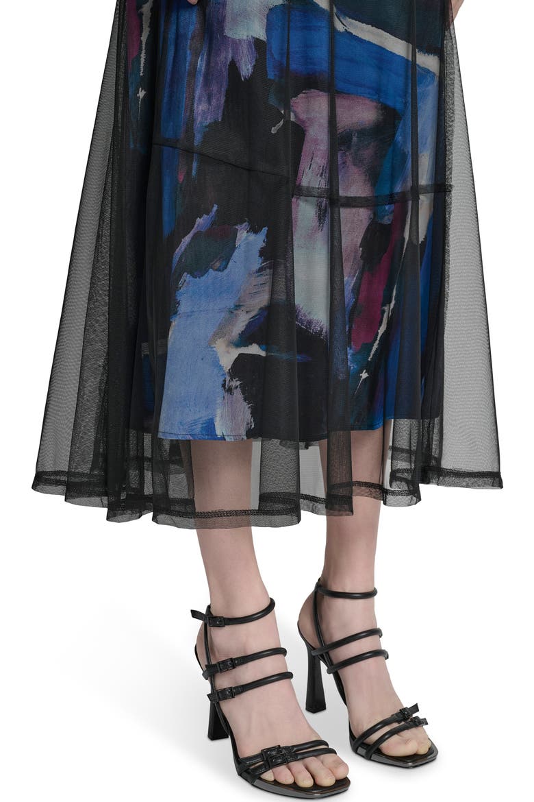 Print Skirt Mixed Media Dress, Alternate, color, BLUE BRUSH