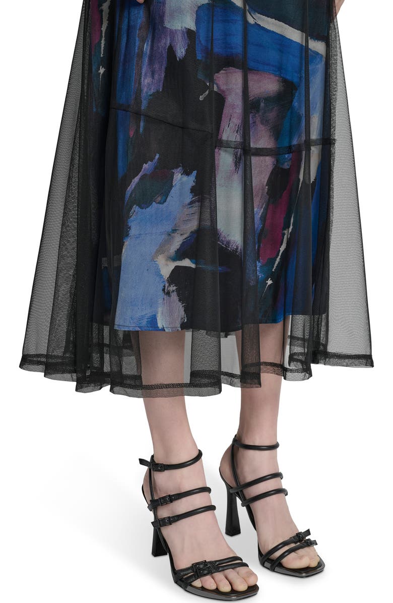 DKNY Print Skirt Mixed Media Dress, Alternate, color, Blue Brush