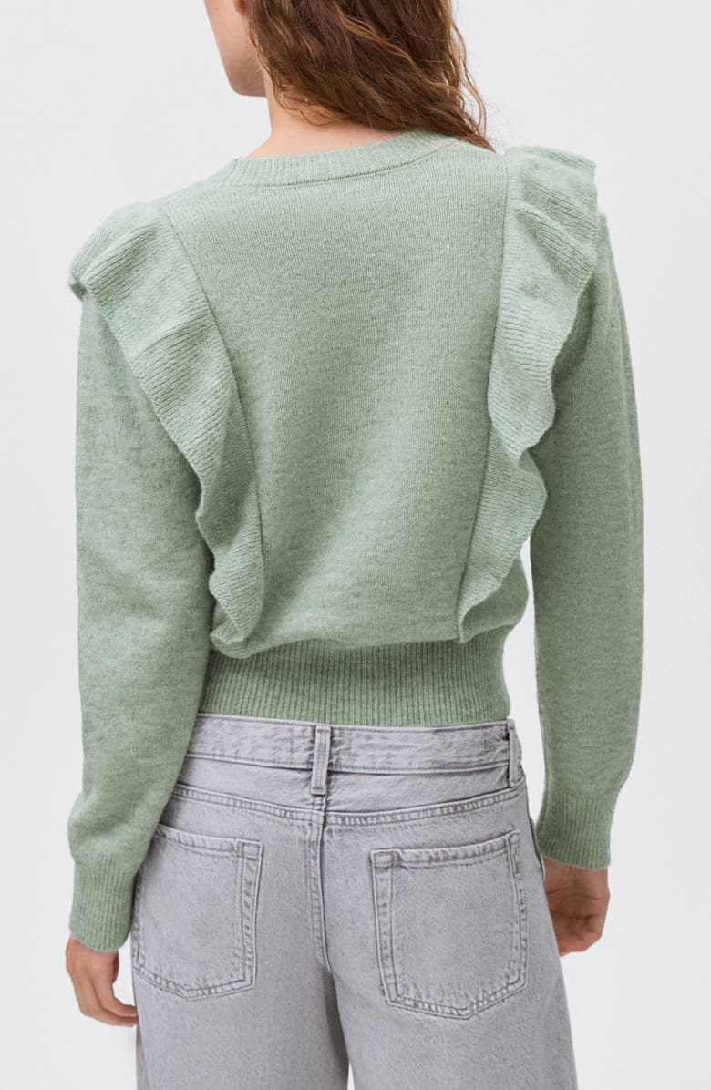 MANGO TEEN Ruffle Crop Sweater, Alternate, color, Green