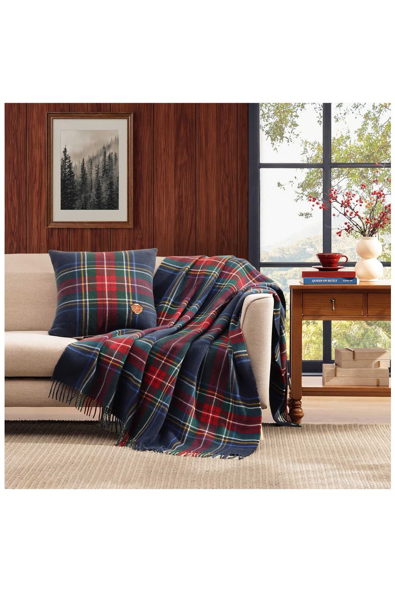 Devon Tartan Decorative Pillow, Alternate, color, NAVY BLUE