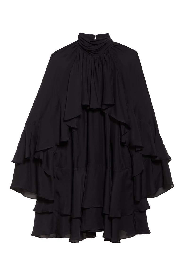 Adlington Ruffle Detail Long Sleeve Silk Chiffon Dress, Alternate, color, BLACK