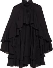 Veronica Beard Adlington Ruffle Detail Long Sleeve Silk Chiffon Dress
