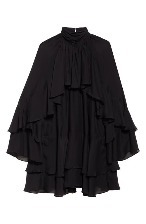 Veronica Beard Adlington Ruffle Detail Long Sleeve Silk Chiffon Dress In Black