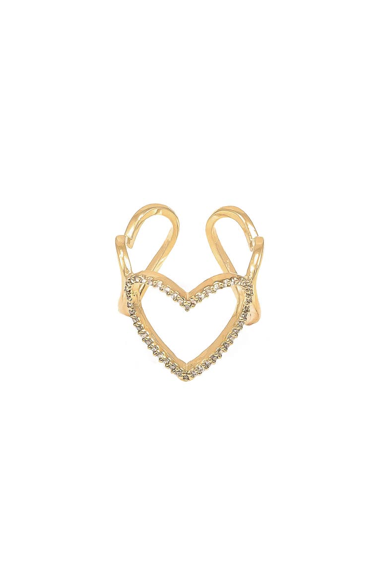 14k Gold Plated Mae Triple Heart Ring Dainty Romantic Trendy, Main, color, Gold