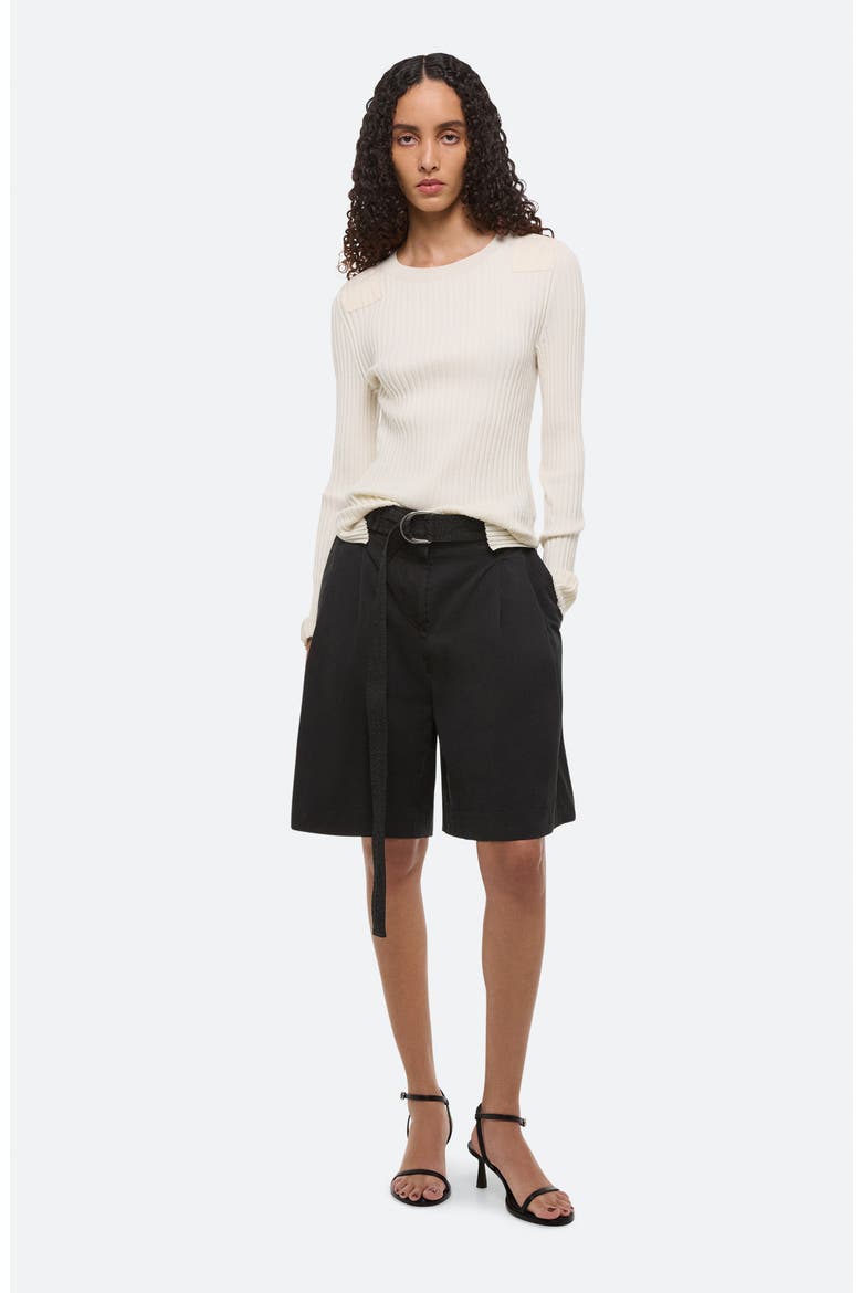 Belted Double Pleat Stretch Cotton Shorts, Alternate, color, BLACK