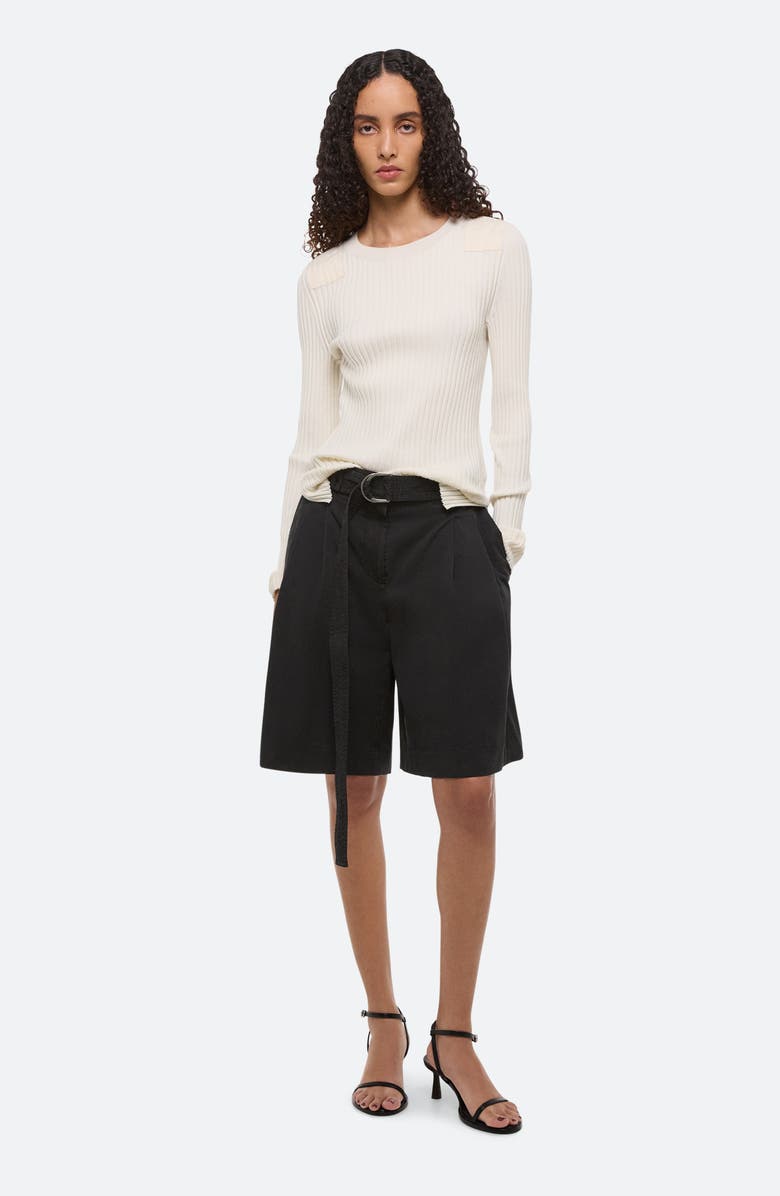 Helmut Lang Belted Double Pleat Stretch Cotton Shorts, Alternate, color, Black