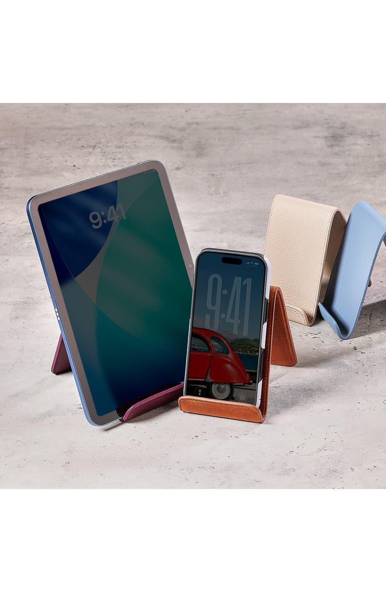 Graphic Image Leather Phone Tablet Holder, Alternate, color, Cognac