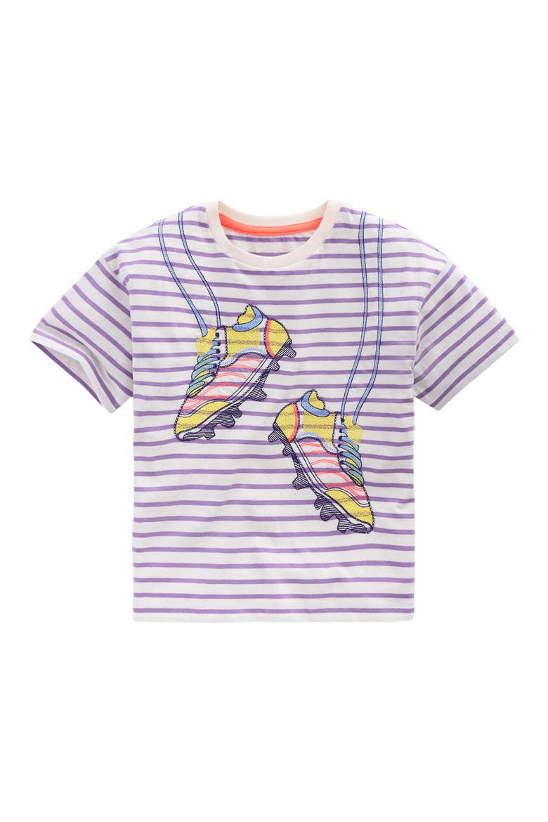 Kids' Stripe Appliqué Relaxed Cotton T-Shirt, Main, color, ASTER PURPLE/ IVORY SHOES