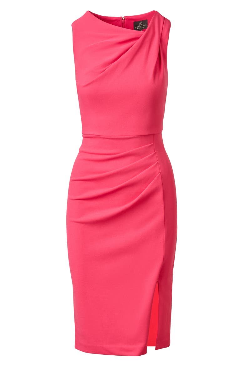 Ruched Asymmetric Crepe Sheath Dress, Alternate, color, CAMELLIA