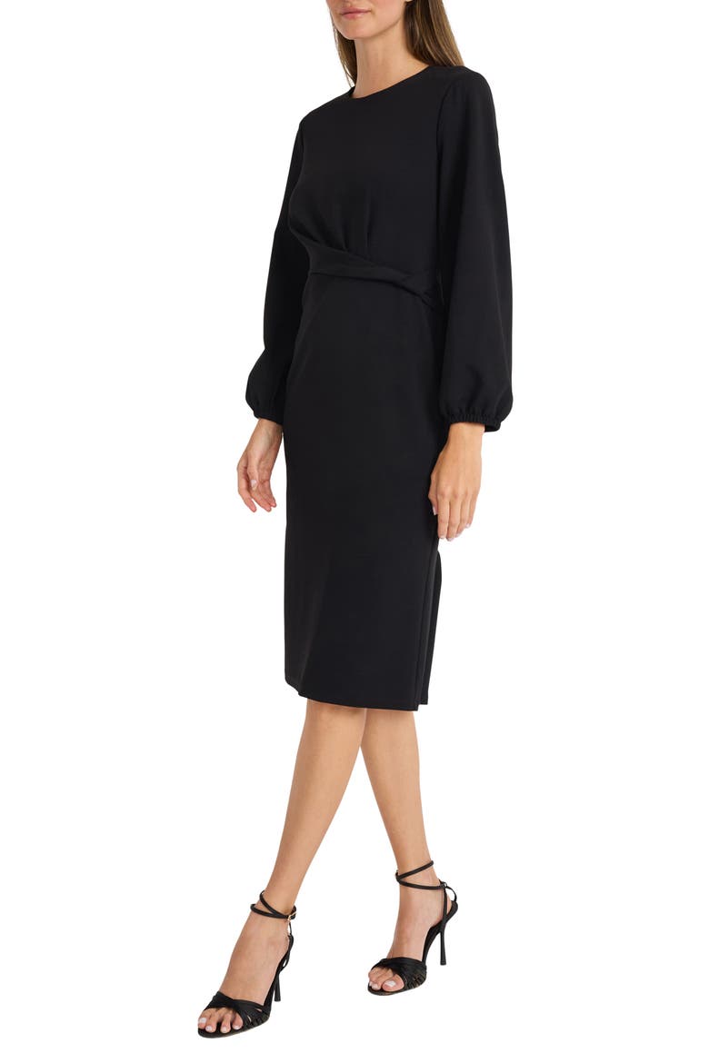 Twisted Long Sleeve Midi Dress, Alternate, color, BLACK