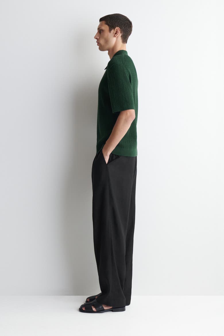 Cable-knit Cotton-linen Polo Shirt, Alternate, color, DARK GREEN