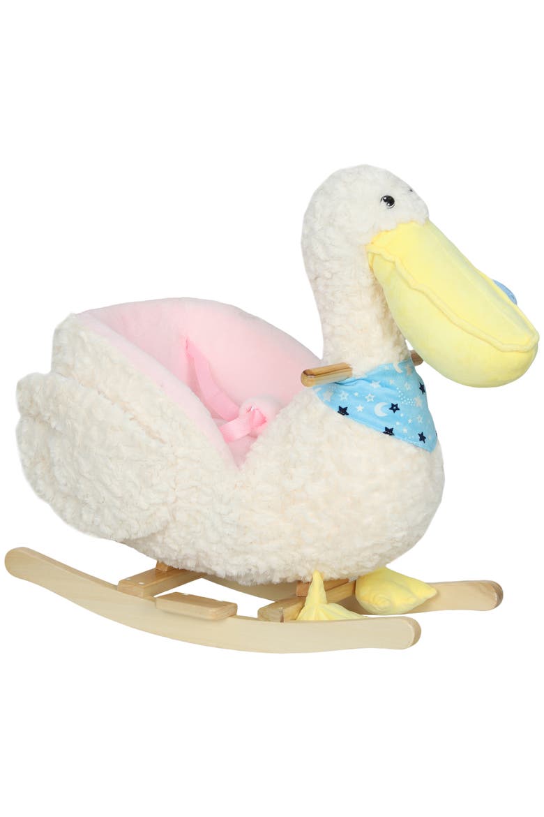 Pelican Baby Rocking Horse Plush Stuffed Animal Rocker for Toddlers Kids Ride on Rocking Horse with Realistic Sound, Main, color, White
