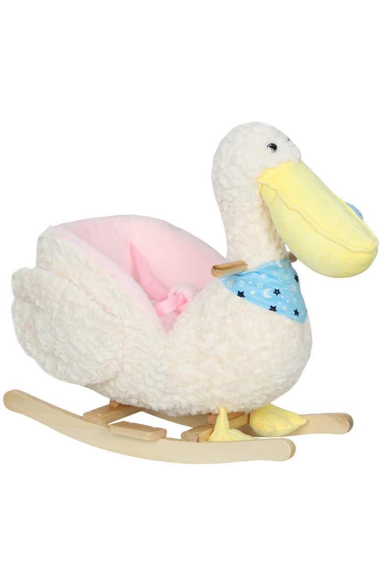 Qaba Pelican Baby Rocking Horse Plush Stuffed Animal Rocker for Toddlers Kids Ride on Rocking Horse with Realistic Sound, Main, color, White