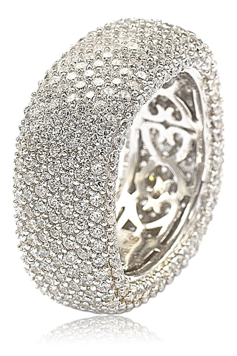 Sterling Silver Pavé Cubic Zirconia Square Eternity Band Ring, Alternate, color, WHITE