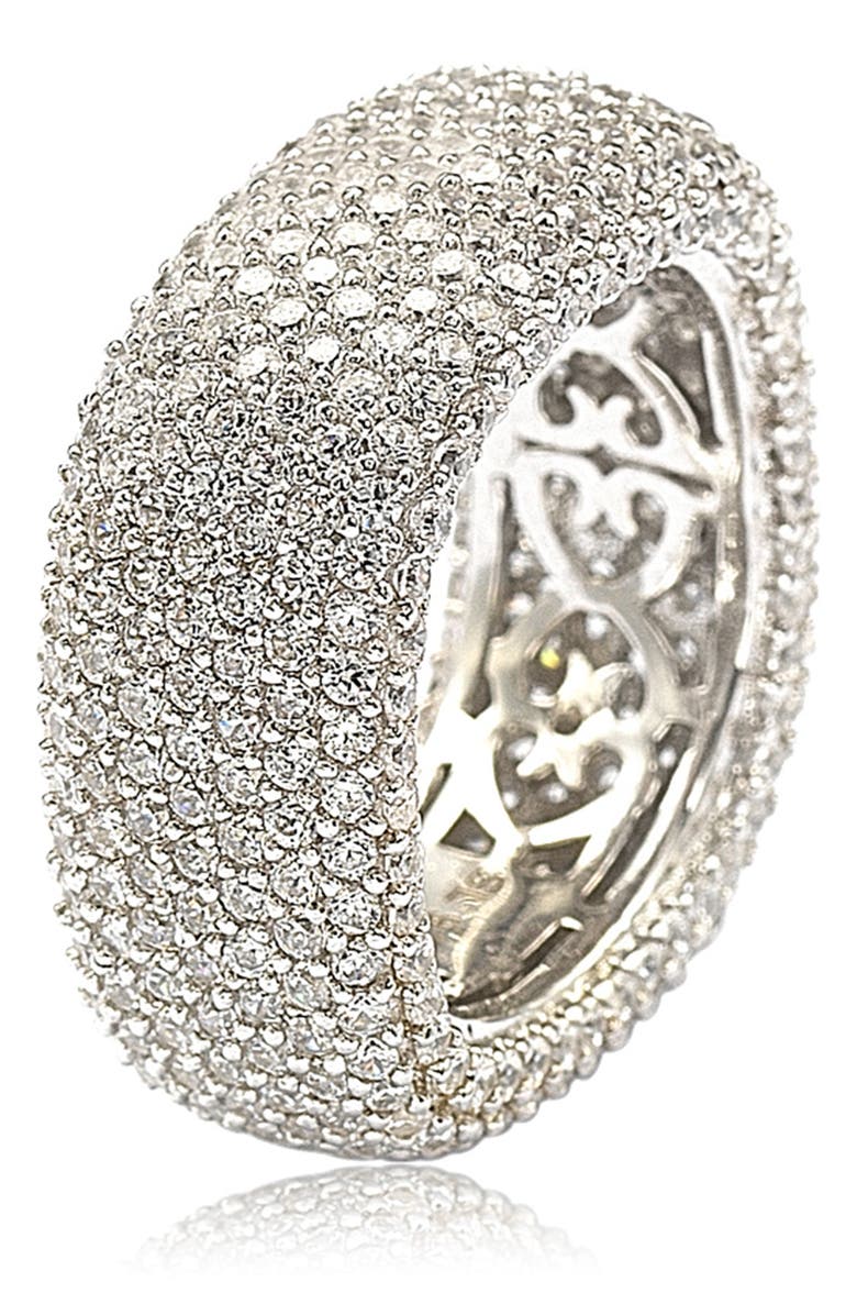 SUZY LEVIAN Sterling Silver Pavé Cubic Zirconia Square Eternity Band Ring, Alternate, color, White