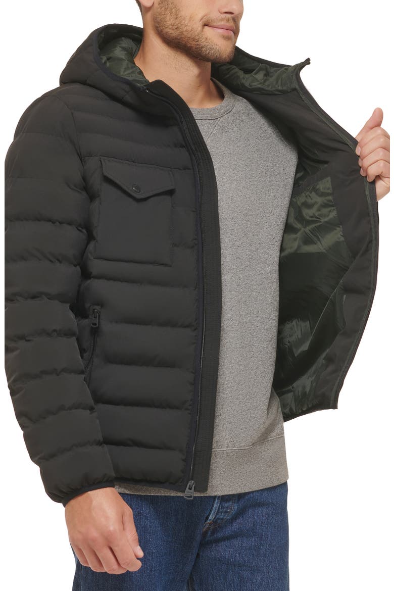 Stretch Hooded Puffer Jacket, Alternate, color, BLACK