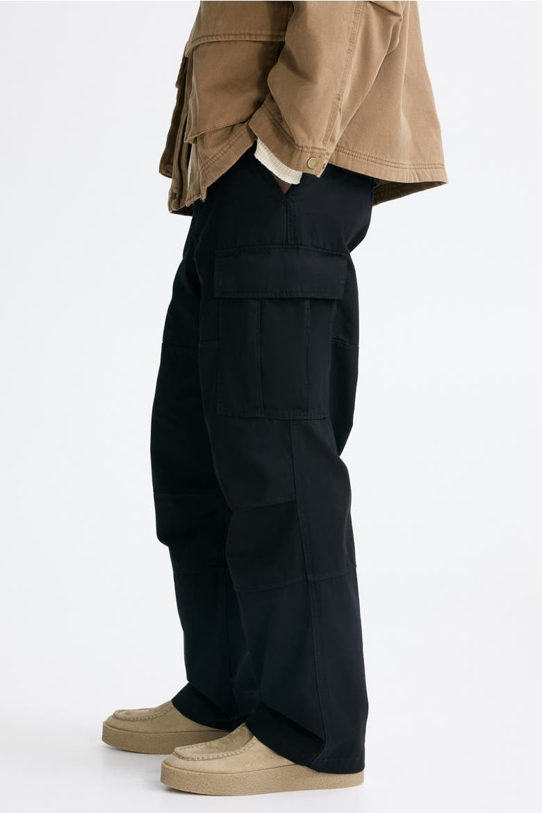 Relaxed Fit Cotton Cargo Trousers, Alternate, color, Black