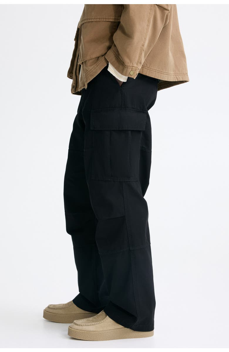 H&M Relaxed Fit Cotton Cargo Trousers, Alternate, color, Black