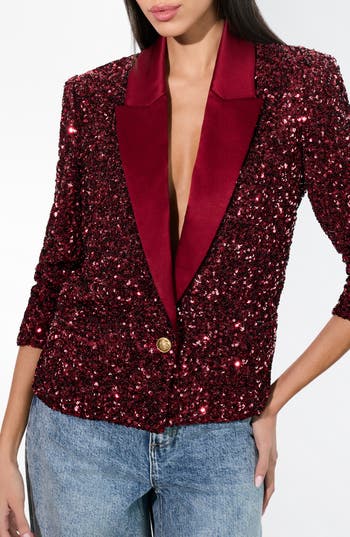 Shop Alice And Olivia Alice + Olivia Devyn Boxy Sequin Blazer In Garnet