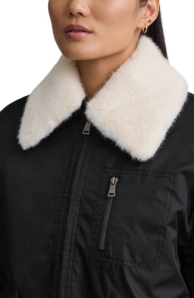 NVLT Faux Fur Collar Insulated Bomber Jacket, Alternate, color, Black