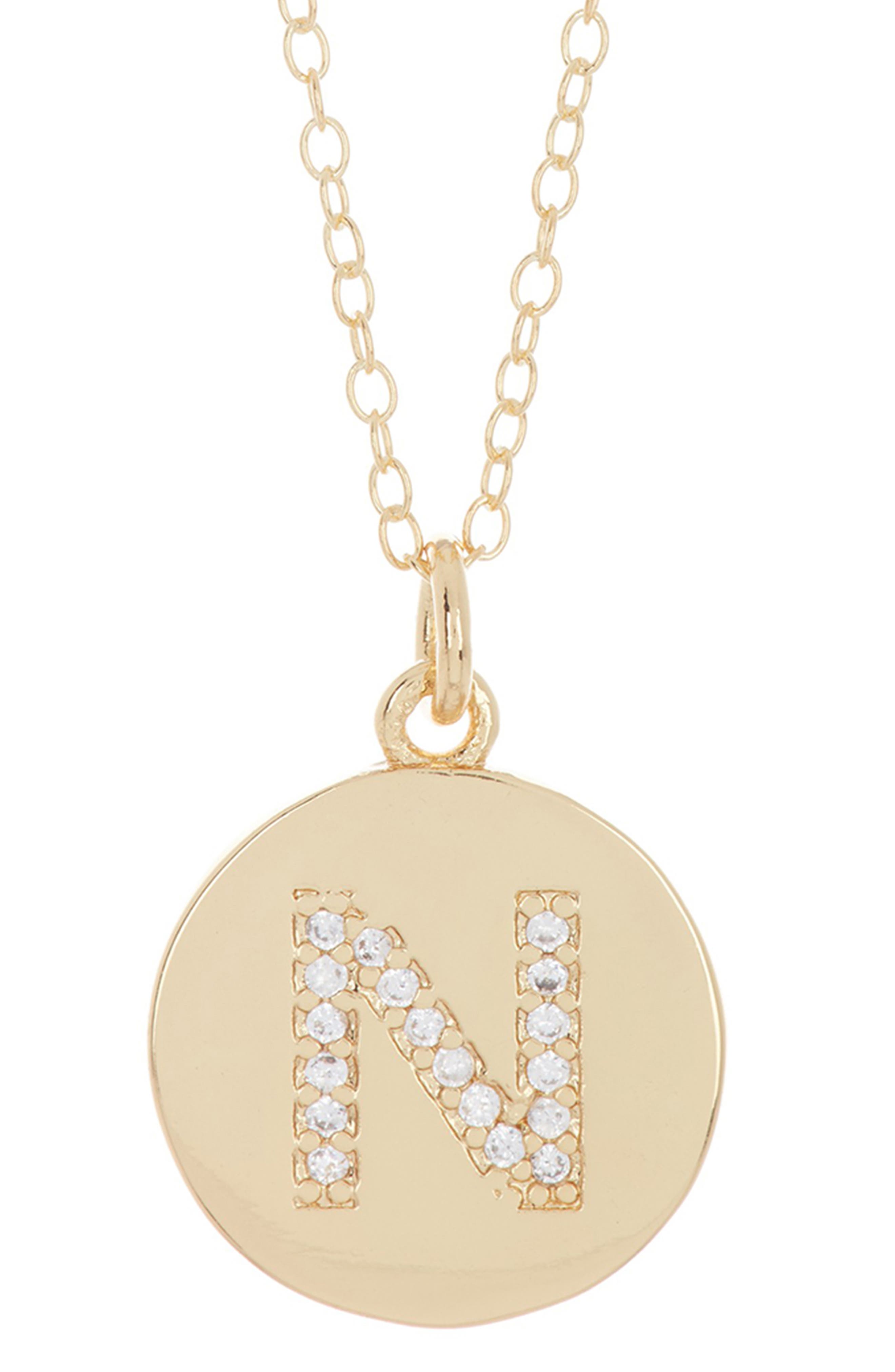 Water Resistant Cubic Zirconia Initial Disc Pendant Necklace