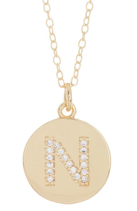 Water Resistant Cubic Zirconia Initial Disc Pendant Necklace