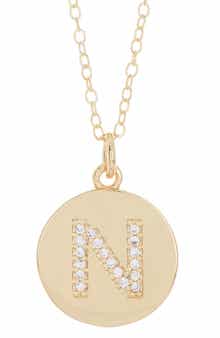 Water Resistant Cubic Zirconia Initial Disc Pendant Necklace