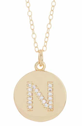 Water Resistant Cubic Zirconia Initial Disc Pendant Necklace
