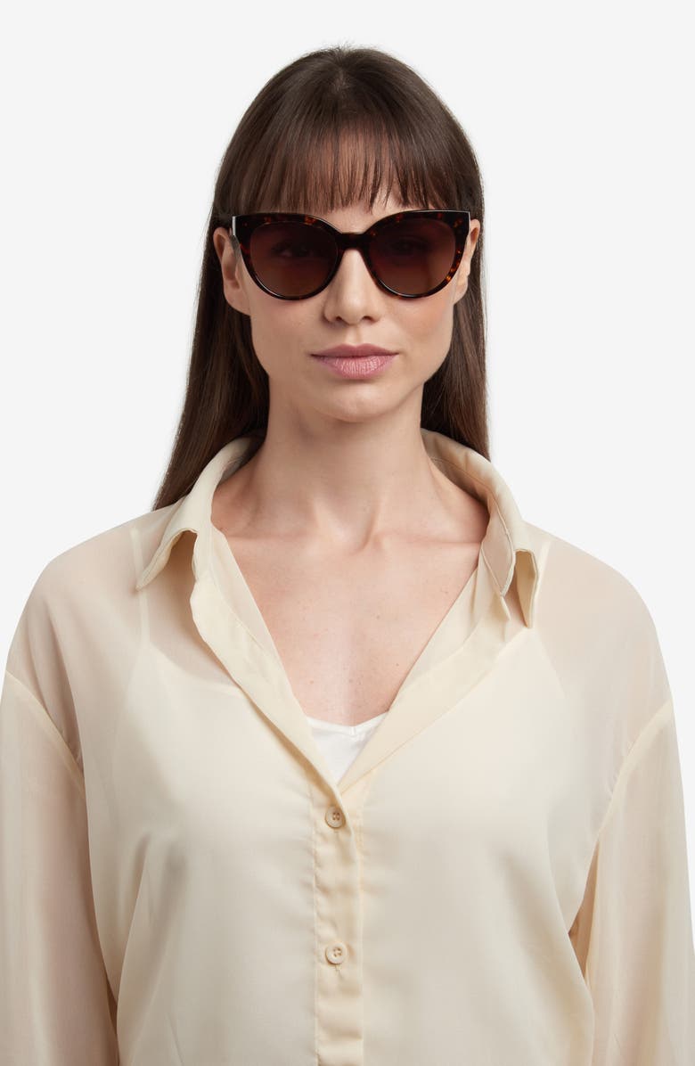 Kate Spade Javana 54mm Polarized Round Cat Eye Sunglasses, Alternate, color, Havana