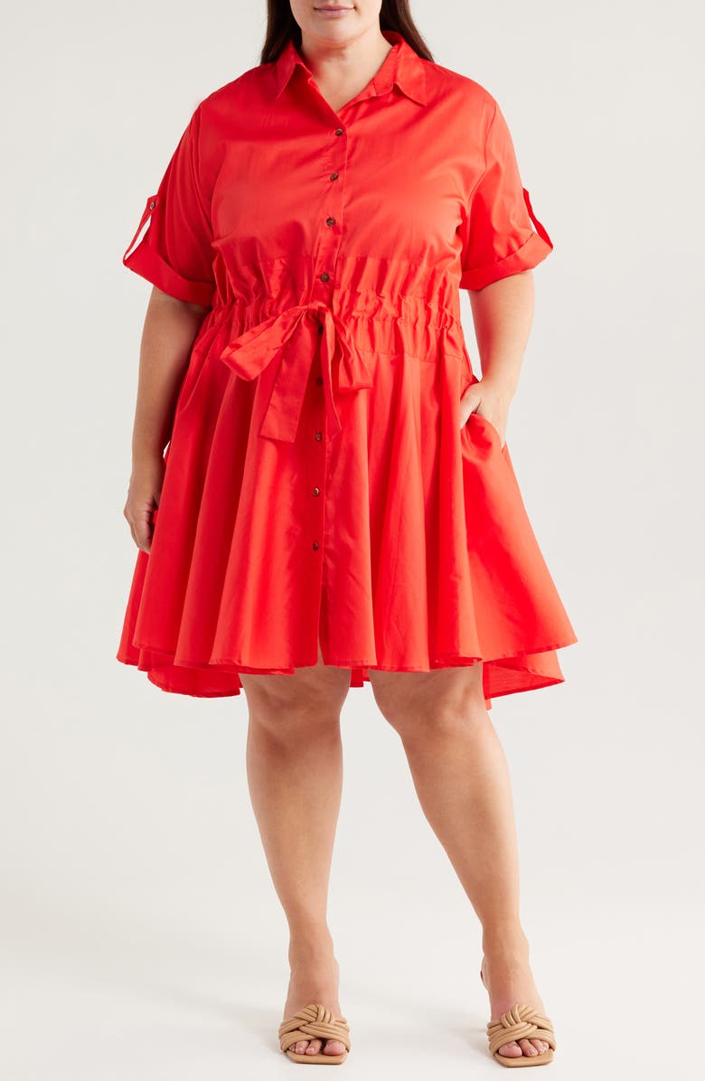 HARSHMAN Meadow Tie Waist Shirtdress, Main, color, Poppy Red