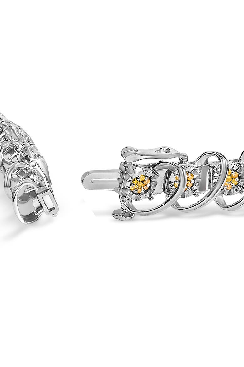.925 Sterling Silver 3/4 Cttw Yellow Diamond Illusion Plate Looped Link Bracelet, Alternate, color, Silver