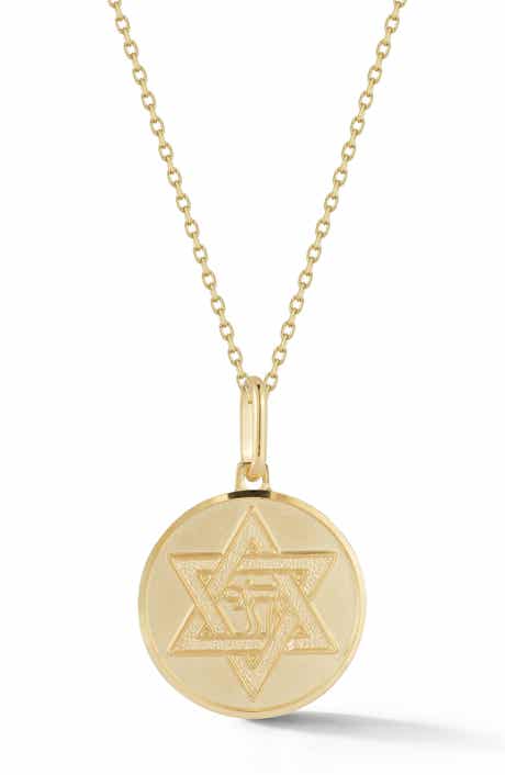 Ember Fine Jewelry 14K Yellow Gold Large Star of David Medallion Pendant Necklace