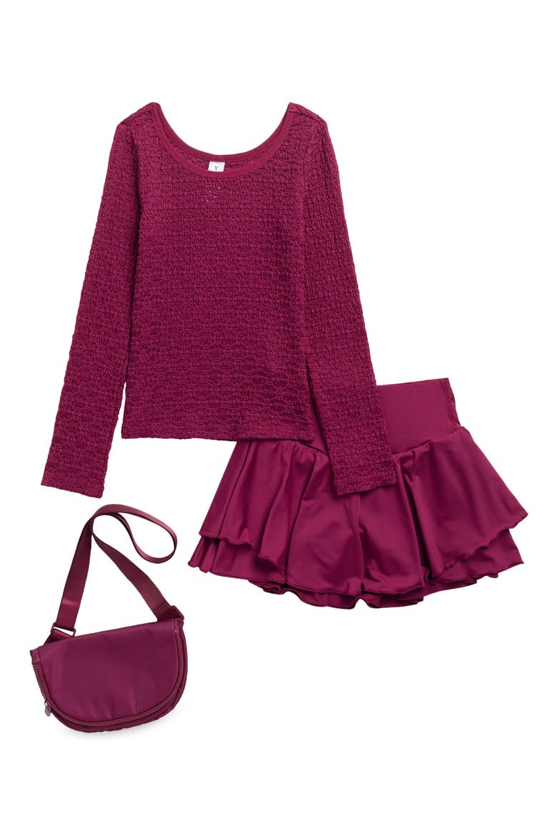 Kids' Meet and Greet Adriana Top, Skirt & Crossbody Bag Set, Main, color, PURPLE POTION