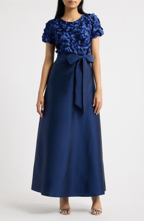 3D Beaded Paillette Bodice Taffeta A-Line Gown