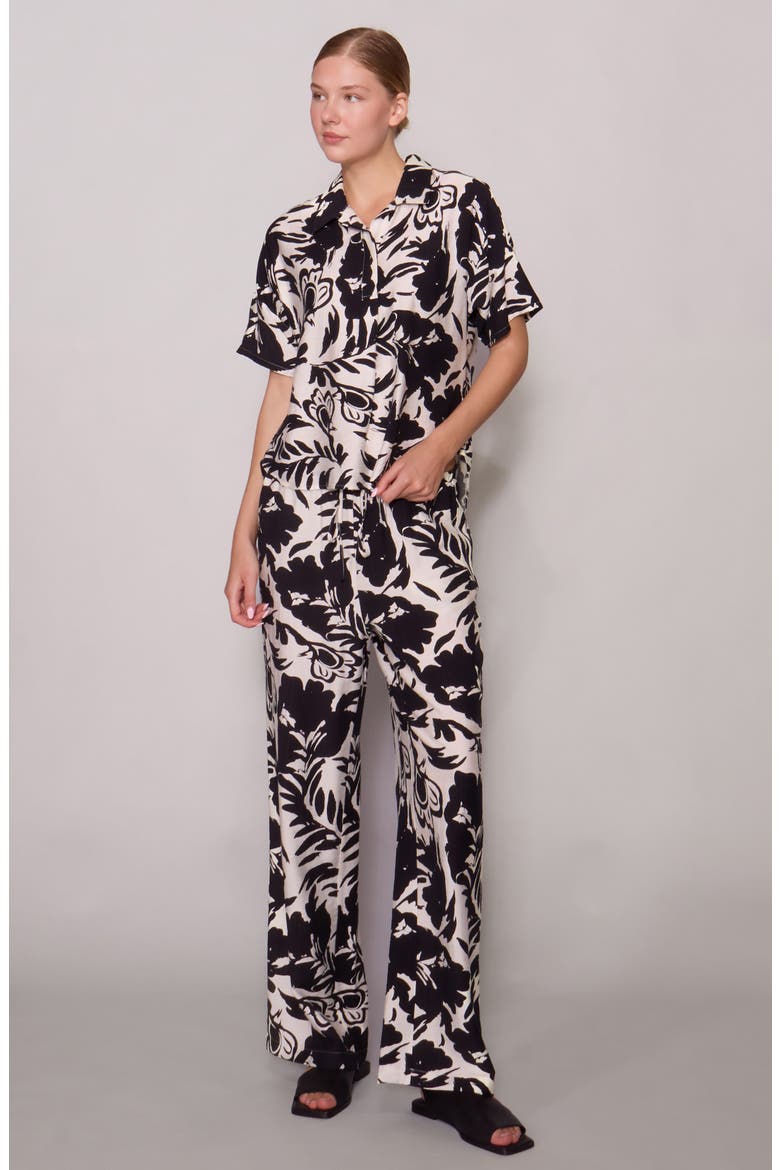 Floral Print Ankle Pants, Alternate, color, WHITE BLACK LEAF