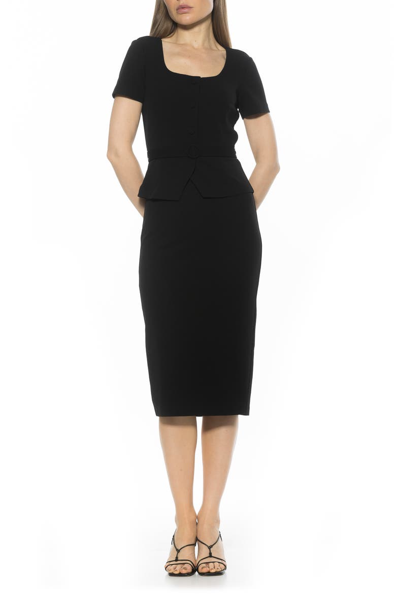 Vance Peplum Sheath Dress, Main, color, BLACK