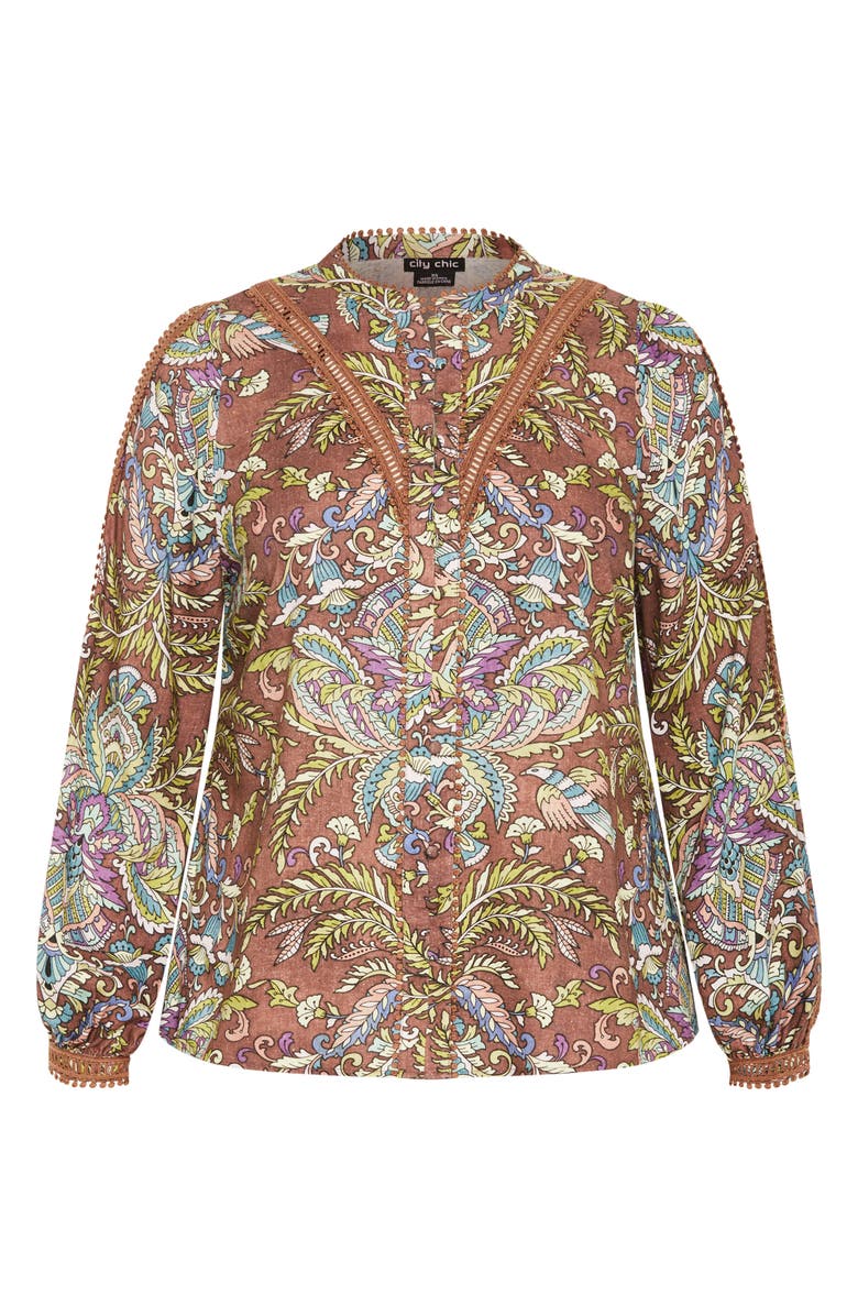 City Chic Paisley Print Split Neck Blouse, Alternate, color, Print