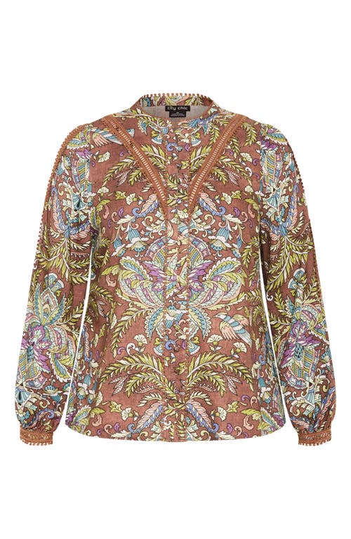 City Chic Paisley Print Split Neck Blouse In Multi