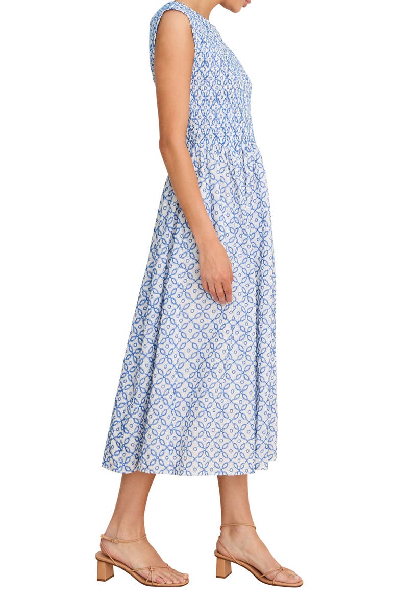 Amelia Embroidered Tile Cotton Midi Dress, Alternate, color, BLUE MULTI