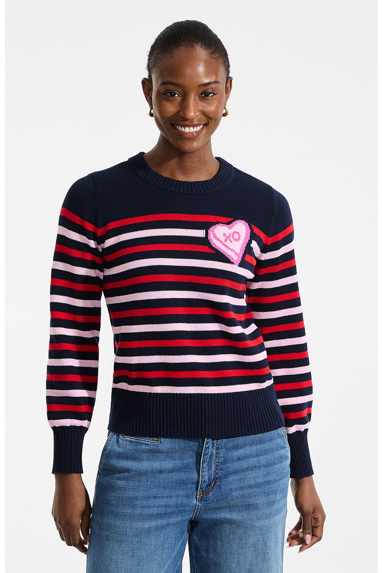 Drifter Embellished Crew Neck Sweater, Main, color, Candy Heart/Navy/Red Stripe