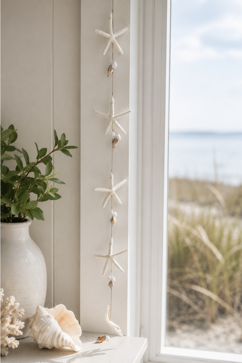 Starfish & Shell Decorative Garland, Alternate, color, White