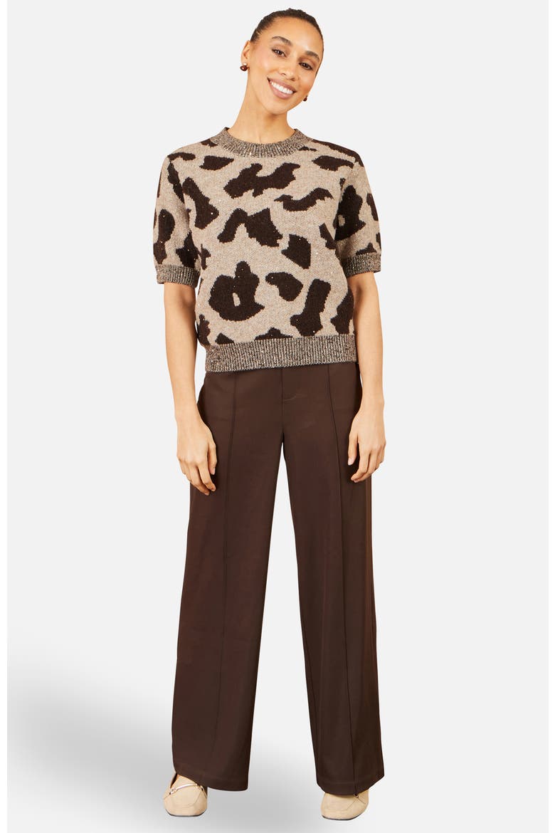 Leopard Intarsia Short Sleeve Jumper, Alternate, color, Brown