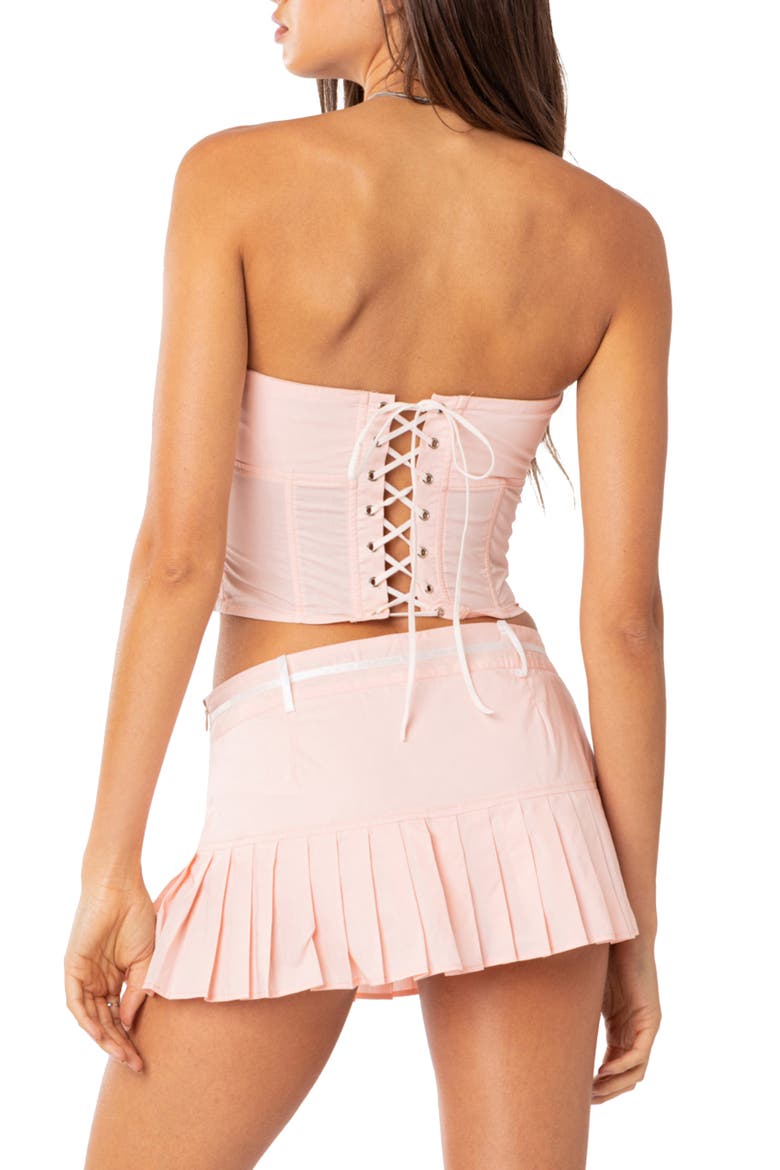 Karmen Lace-Up Strapless Corset Crop Top, Alternate, color, PINK