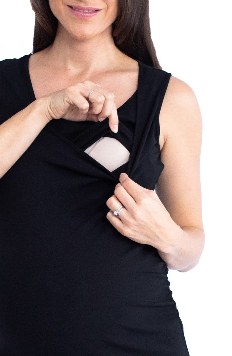 Angel Maternity Double Neckline Maternity/Nursing Body-Con Dress, Alternate, color, Black