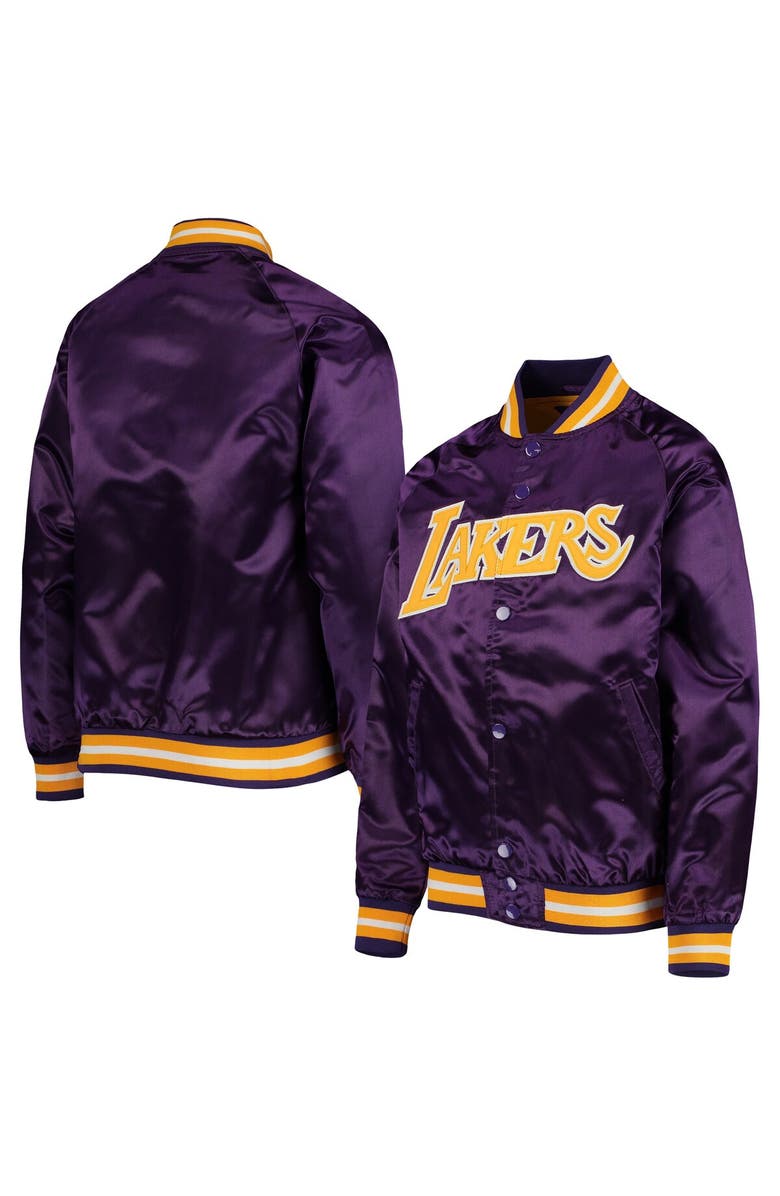 Mitchell & Ness Youth Mitchell & Ness Purple Los Angeles Lakers Hardwood Classics Satin Raglan Full-Snap Jacket, Alternate, color, Purple