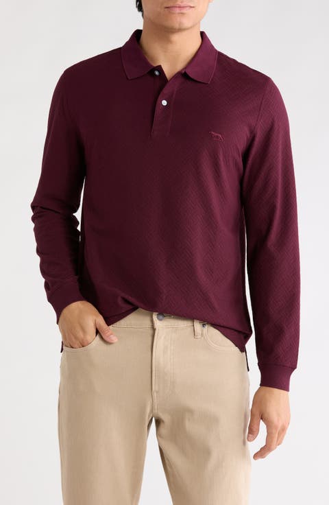 Long Sleeve Cotton Jacquard Polo
